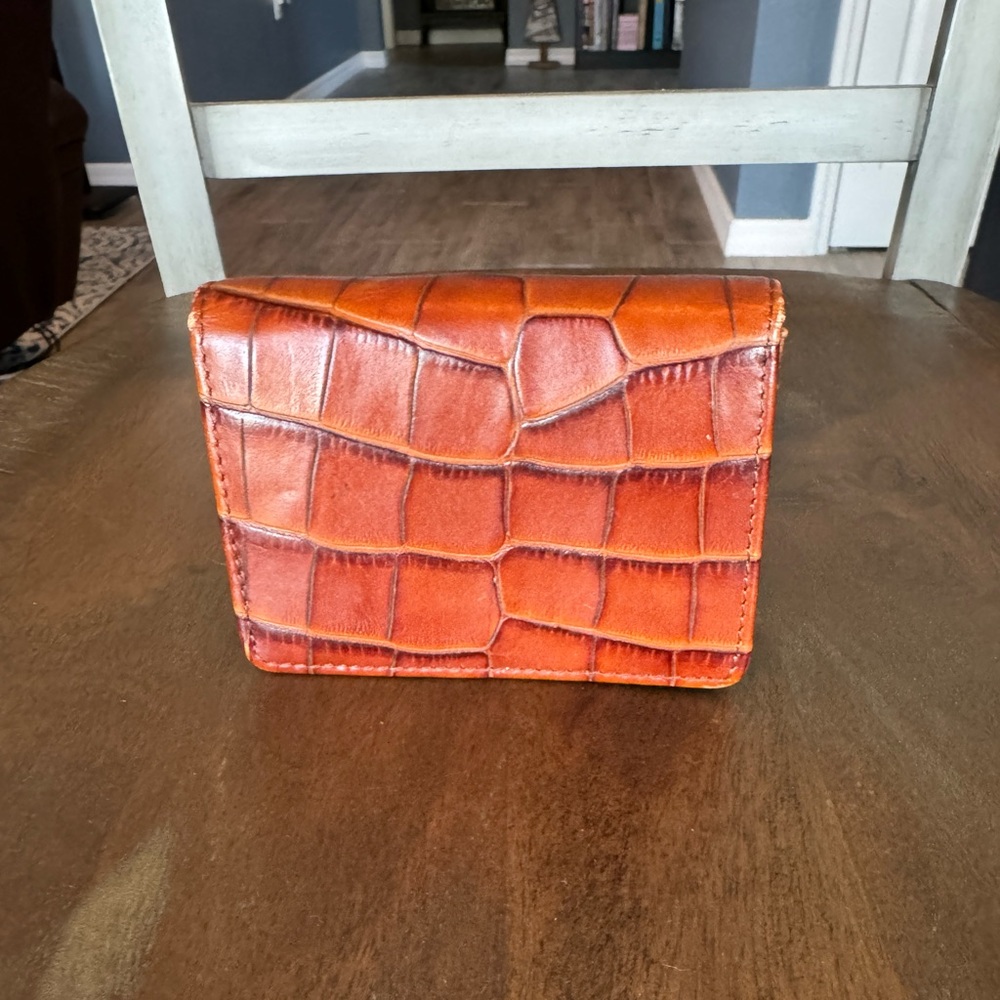 Vintage Brahmin Mini Key Travel Wallet Embossed Leather Melbourne Brown